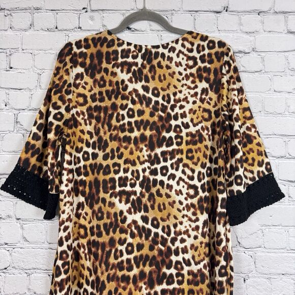 NWT Kate Landry Zip Front Caftan Beach Dress Novelle Peach Animal Print - Picture 10 of 11